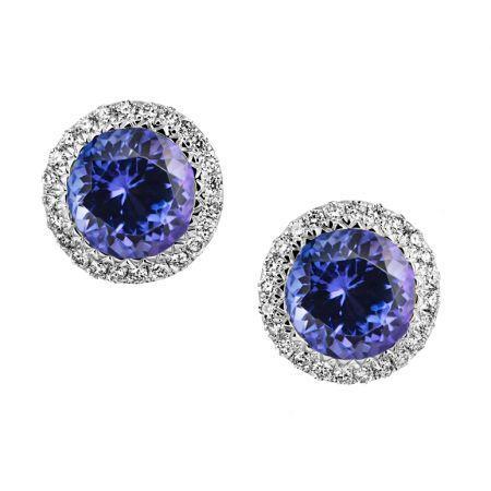 5.20 Ct Round Tanzanite And Diamonds Studs Earrings White Gold 14K - Gemstone Earring-harrychadent.ca