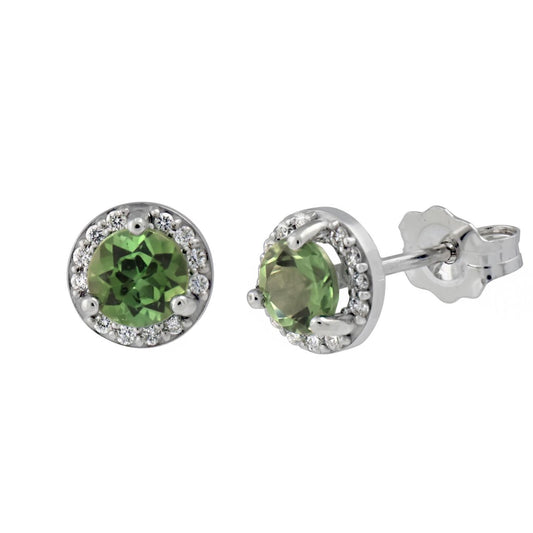 5.24 Ct Round Green Tourmaline Diamond Stud Earring 14K White Gold - Gemstone Earring-harrychadent.ca
