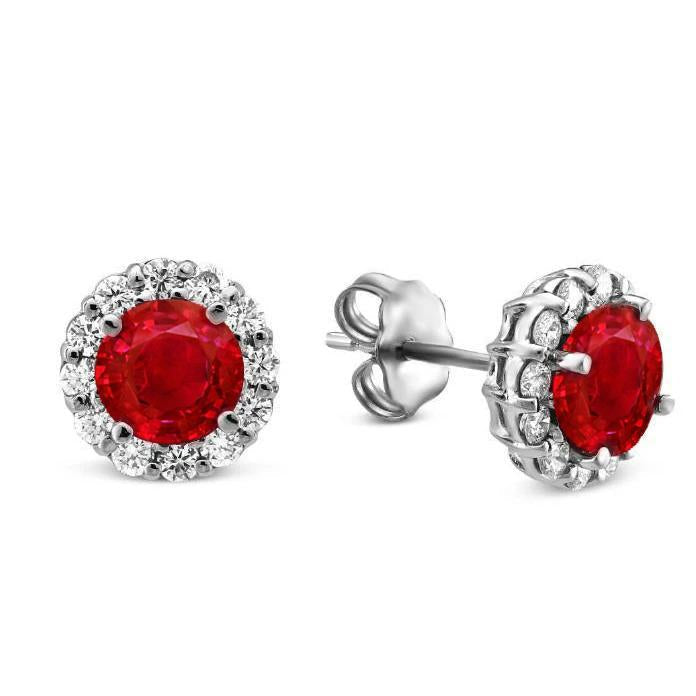 5.30 Carats Round Ruby With Diamonds Studs Earrings White Gold - Gemstone Earring-harrychadent.ca