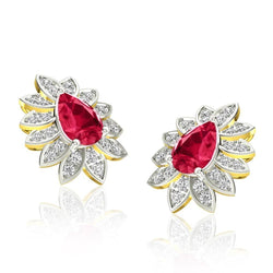 5.40 Carats Prong Set Ruby And Natural Earth Mined Diamonds Studs Earrings Yg 14K