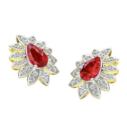 5.40 Carats Ruby And Diamonds Studs Earrings Yellow Gold 14K - Gemstone Earring-harrychadent.ca