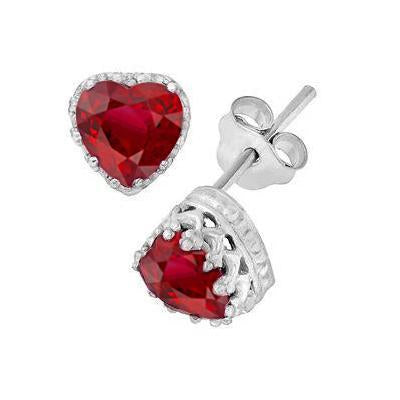 5.40 Ct Heart Cut Red Ruby With Diamond Stud Earring White Gold 14K - Gemstone Earring-harrychadent.ca