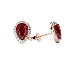 5.40 Ct Red Ruby With Natural Earth Mined Diamonds Lady Studs Earrings Gold Rose 14K