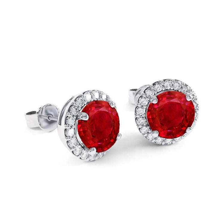 5.40 Ct Ruby And Natural Earth Mined Diamonds Halo Studs Earrings Whit ...