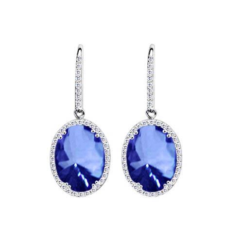 5.42 Carat Ceylon Sapphire Diamonds Dangle White Gold Earring New - Gemstone Earring-harrychadent.ca