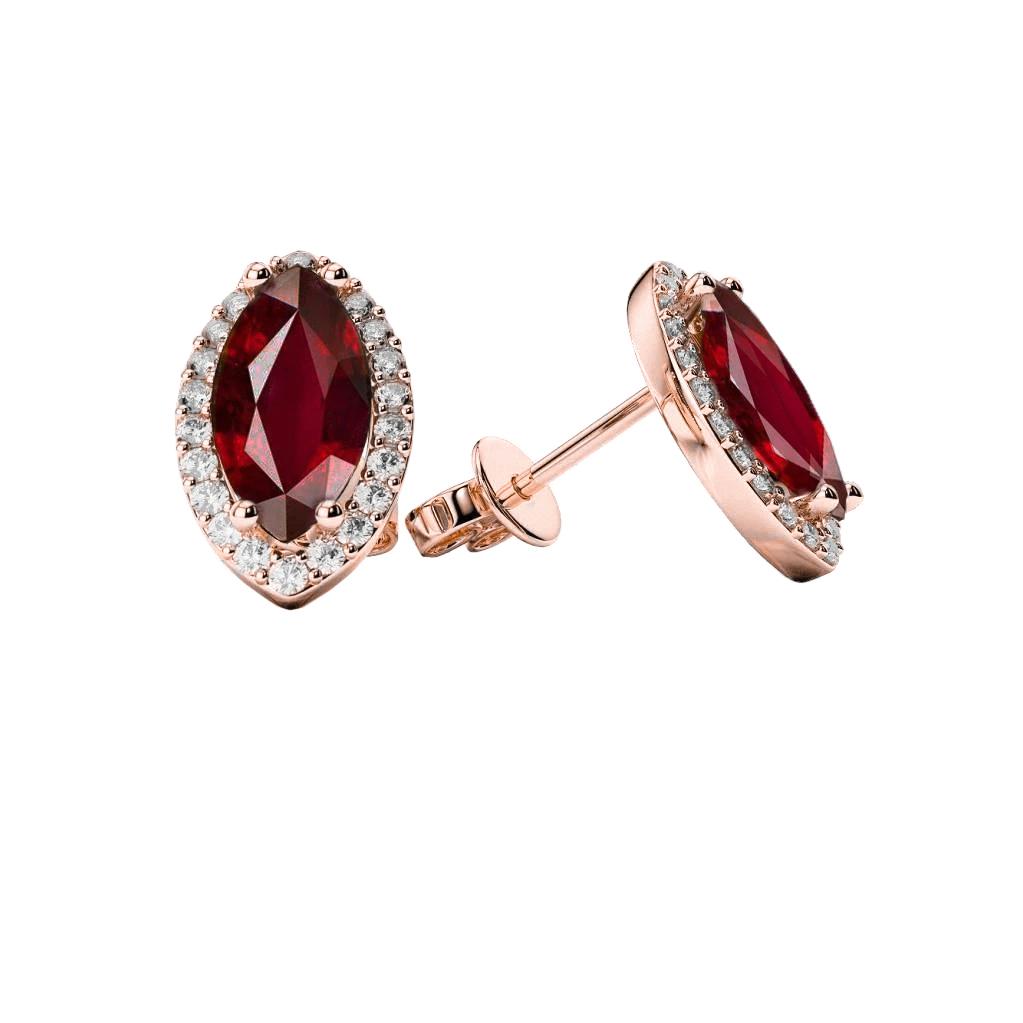 5.44 Carats Ruby And Diamonds Women Studs Earrings Rose Gold 14K - Gemstone Earring-harrychadent.ca