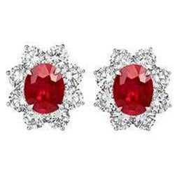 5.50 Carats Red Ruby With Natural Earth Mined Diamonds Lady Studs Earrings White Gold 14K