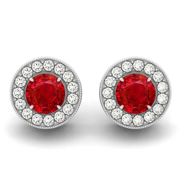 5.50 Carats Round Cut Ruby With Diamonds Halo Studs Earrings - Gemstone Earring-harrychadent.ca