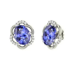 5.50 Carats Tanzanite With Diamonds Studs Earrings White Gold 14K