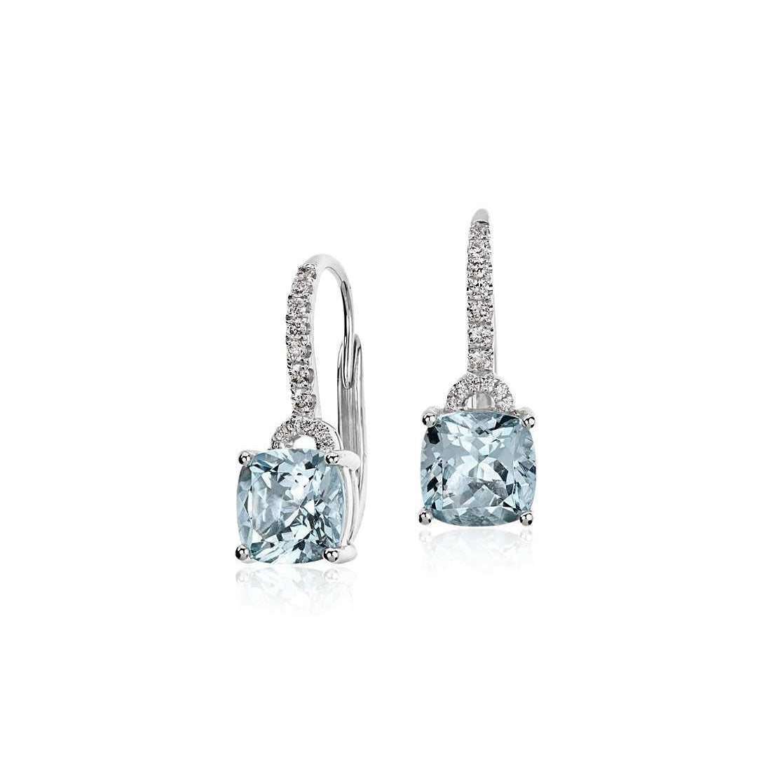 5.50 Ct Aquamarine And Diamonds Dangle Earrings 14K Gold - Gemstone Earring-harrychadent.ca