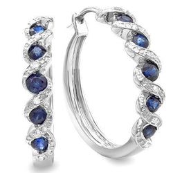 5.50 Ct Ceylon Sapphire And Diamond Lady Hoop Earring