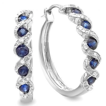 5.50 Ct Ceylon Sapphire And Diamond Lady Hoop Earring - Gemstone Earring-harrychadent.ca