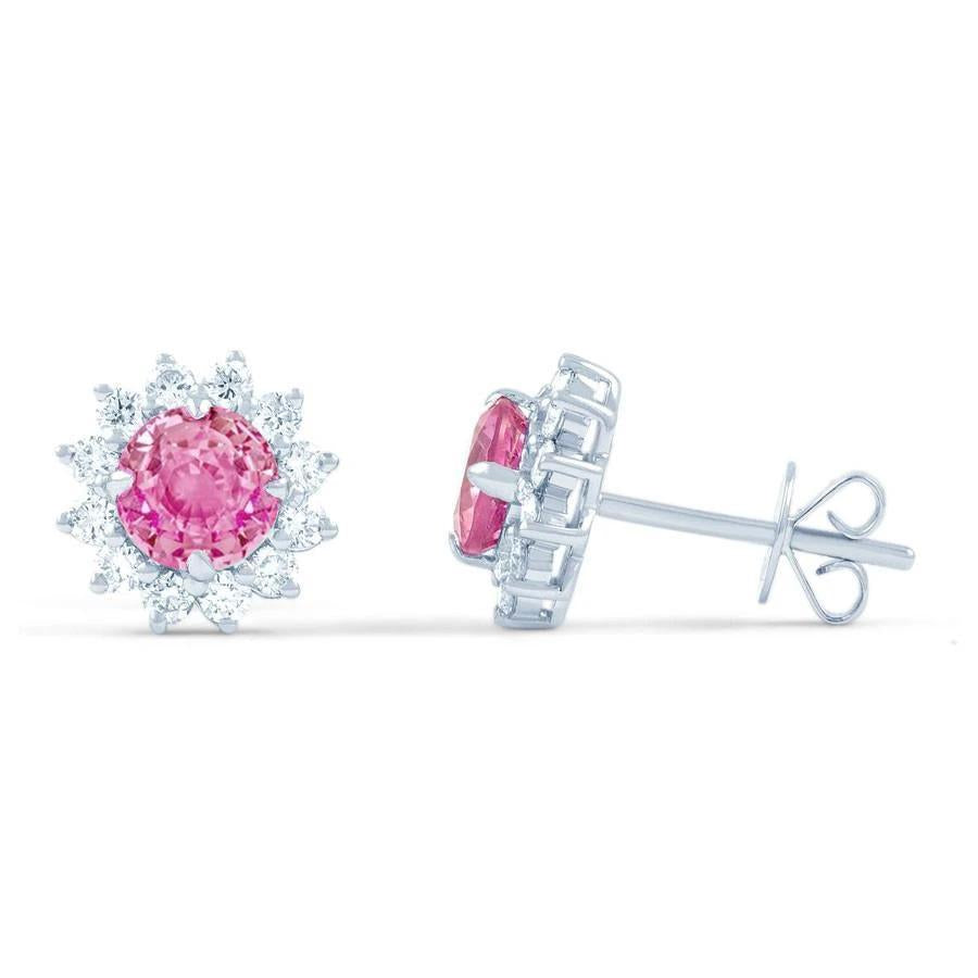 5.50 Ct. Round Cut Pink Sapphire And Diamonds Studs Earrings Gold - Gemstone Earring-harrychadent.ca