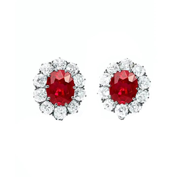 5.60 Carats Red Ruby And Diamond Stud Earring White Gold 14K - Gemstone Earring-harrychadent.ca