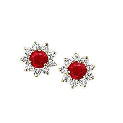 5.60 Carats Red Ruby With Diamonds Studs Earrings Gold 14K - Gemstone Earring-harrychadent.ca