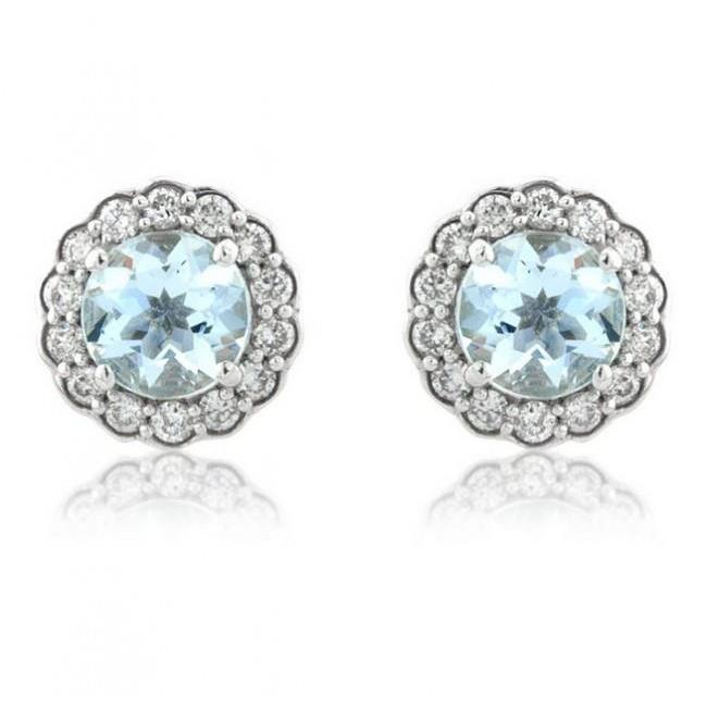 5.60 Carats Round Aquamarine With Diamonds Earrings White Gold 14K - Gemstone Earring-harrychadent.ca