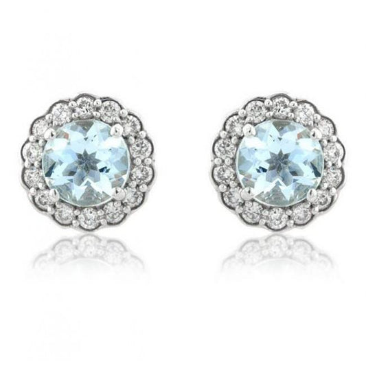 5.60 Carats Round Aquamarine With Diamonds Earrings White Gold 14K - Gemstone Earring-harrychadent.ca