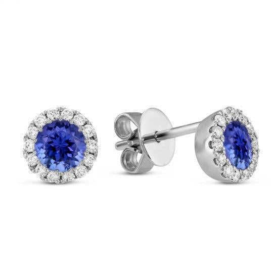 5.60 Carats Round Cut Tanzanite With Diamonds Studs Earrings - Gemstone Earring-harrychadent.ca