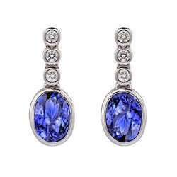 5.60 Ct Bezel Set Tanzanite With Diamonds Dangle Earrings White Gold