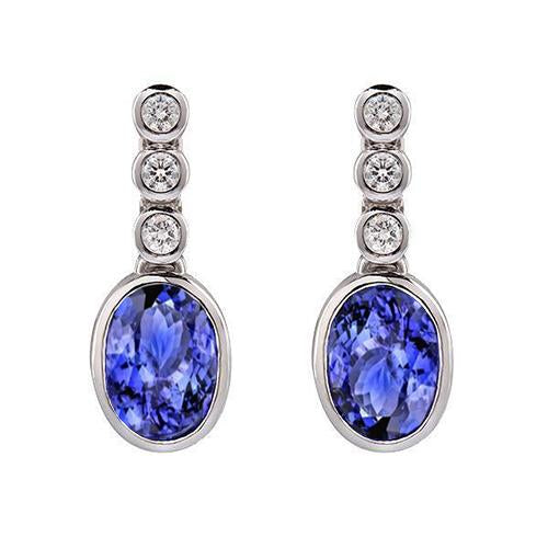 5.60 Ct Bezel Set Tanzanite With Diamonds Dangle Earrings White Gold - Gemstone Earring-harrychadent.ca