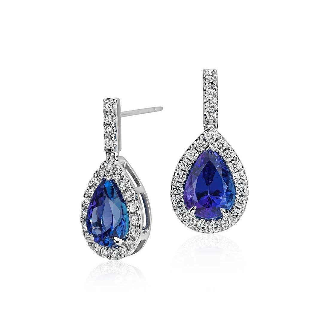 5.60 Ct Tanzanite With Diamonds Lady Dangle Earrings White Gold 14K - Gemstone Earring-harrychadent.ca