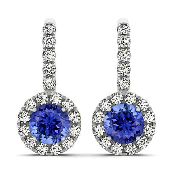 5.70 Carats Tanzanite And Diamonds Lady Dangle Earrings 14K Gold - Gemstone Earring-harrychadent.ca