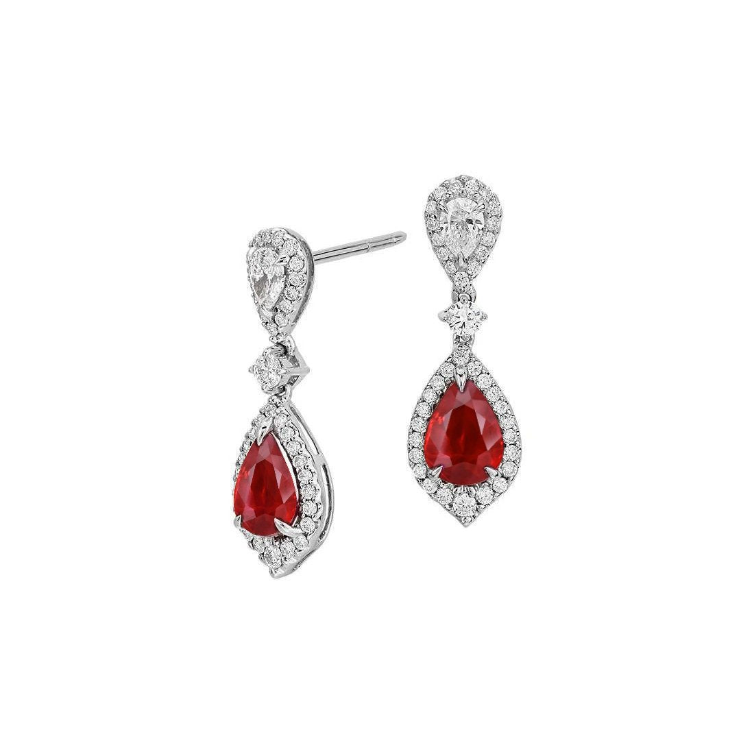 5.76 Ct Red Ruby And Diamonds Lady Dangle Earring White Gold 14K - Gemstone Earring-harrychadent.ca