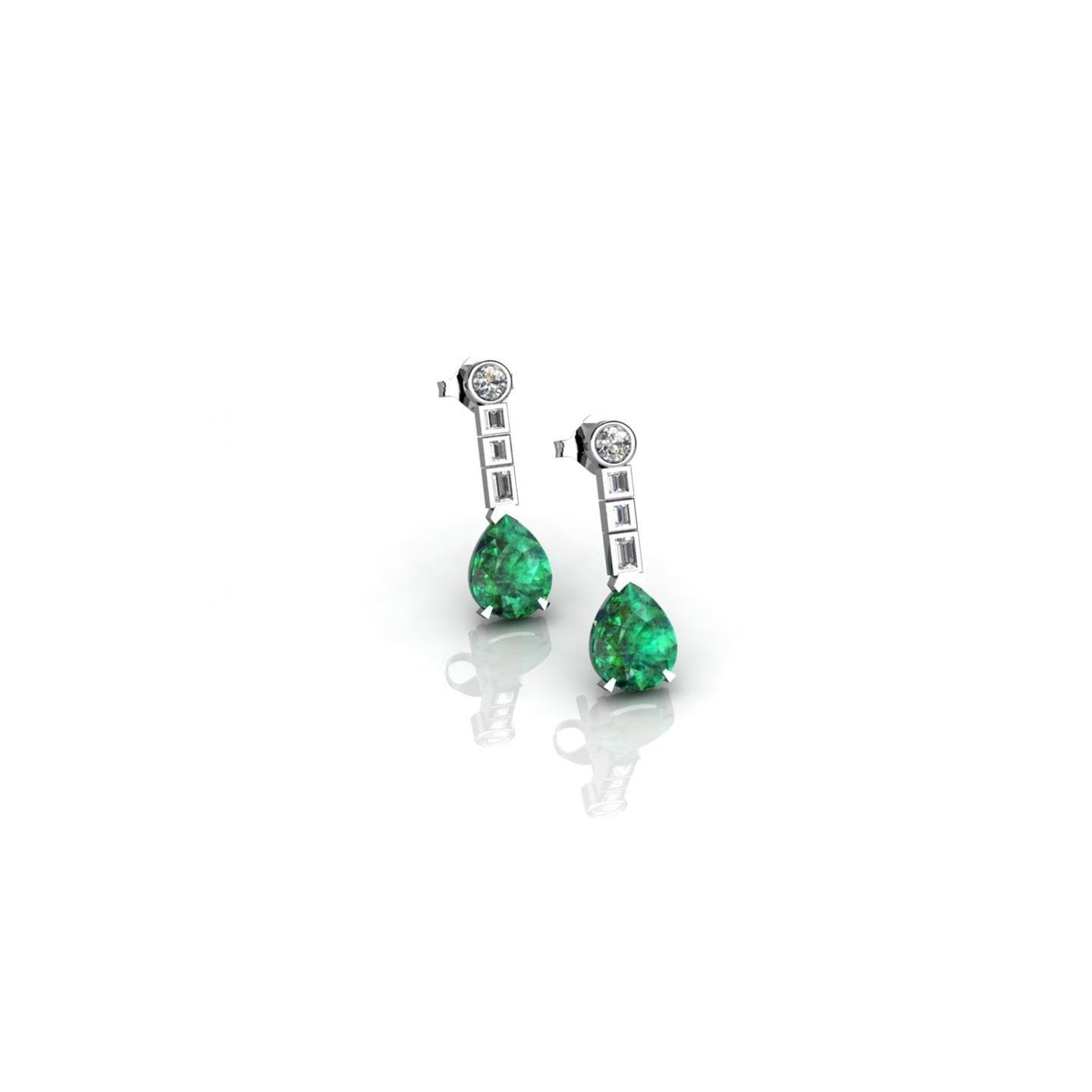 5.80 Ct Green Emerald And Diamond Earrings 14K White Gold - Gemstone Earring-harrychadent.ca