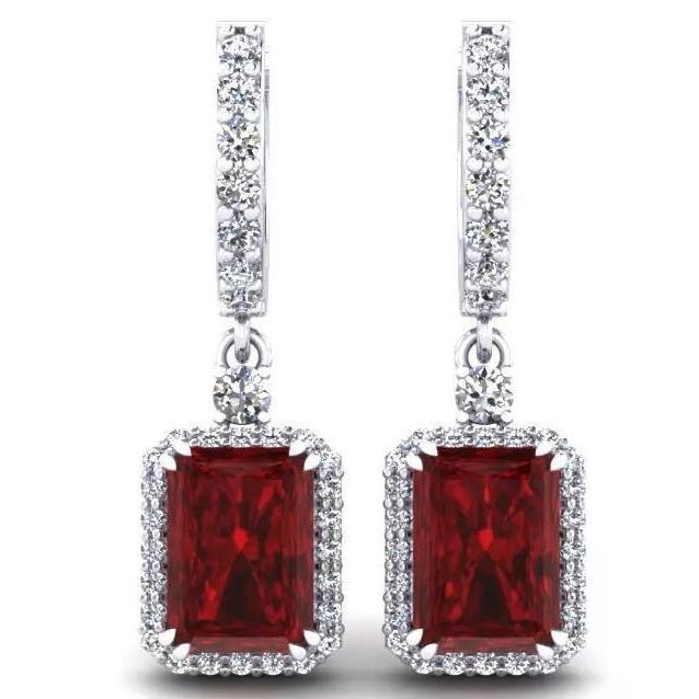 5 Carats Ruby And Diamond Drop Dangle Women Earring White Gold 14K - Gemstone Earring-harrychadent.ca