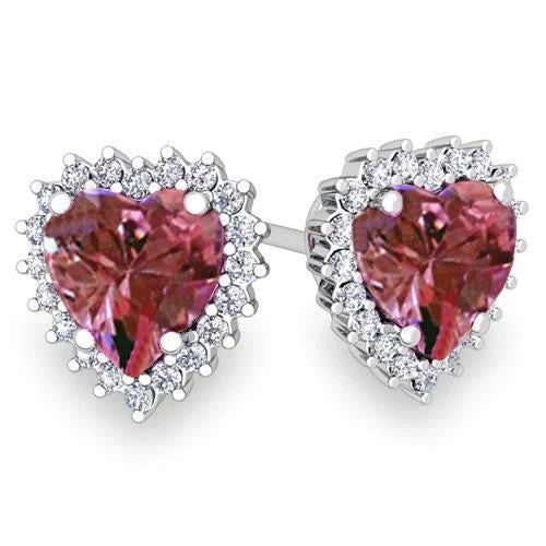 5 Ct. Heart Cut Pink Sapphire And Round Diamonds Studs Earring - Gemstone Earring-harrychadent.ca