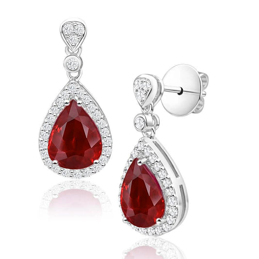 5 Ct Pear Cut Red Ruby And Diamond Drop Dangle Earring White Gold - Gemstone Earring-harrychadent.ca