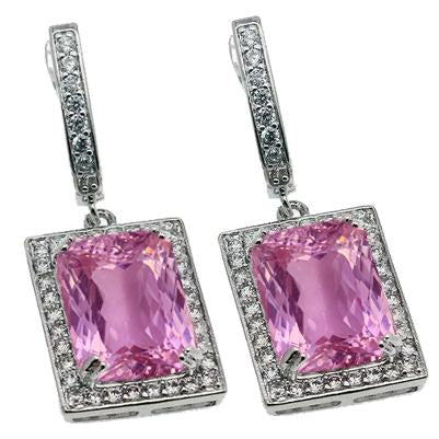 51.50 Ct Kunzite With Diamonds Dangle Earrings Gold 14K - Gemstone Earring-harrychadent.ca