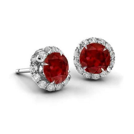 6.30 Ct. Ruby And Diamonds Women Studs Earrings White Gold - Gemstone Earring-harrychadent.ca