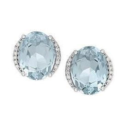 6.36 Carats Aquamarine With Natural Earth Mined Diamonds Studs Earrings White Gold 14K