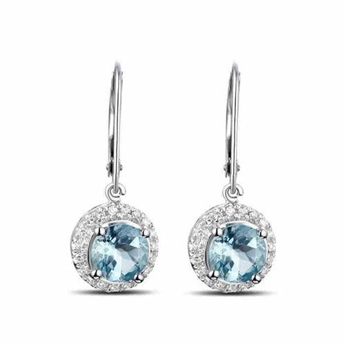6.40 Carats Aquamarine And Diamond Dangle Earrings White Gold 14K - Gemstone Earring-harrychadent.ca
