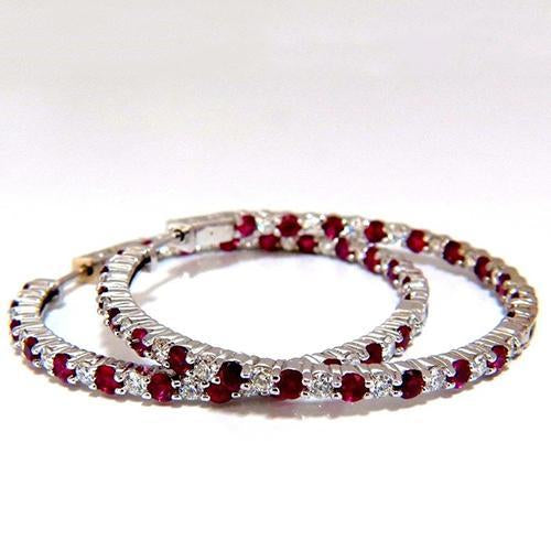 6.50 Ct Round Red Ruby And Diamond Women Hoop Earring Gold 14K - Gemstone Earring-harrychadent.ca