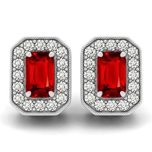 6.50 Ct Ruby And Diamonds Studs Earrings White Gold 14K - Gemstone Earring-harrychadent.ca