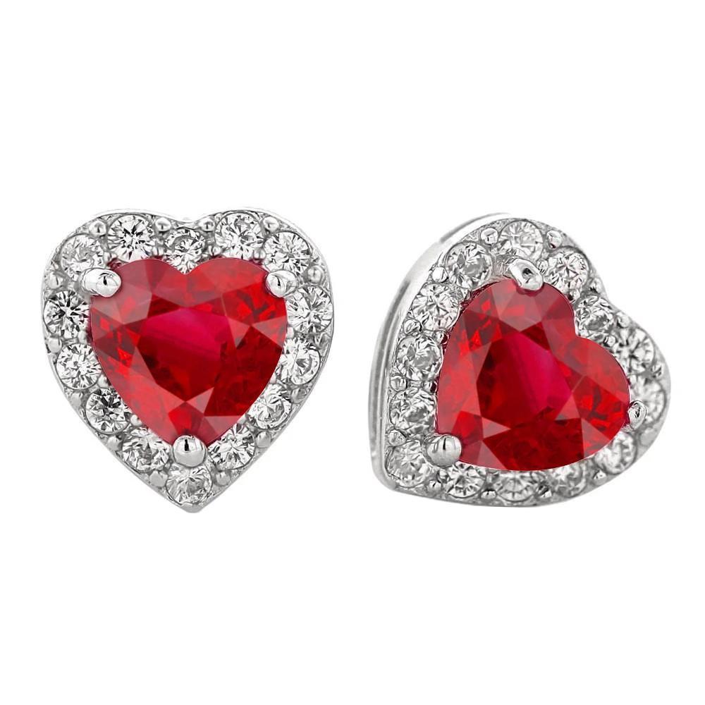 6.50 Ct Ruby With Diamonds Lady Studs Earring Gold White 14K - Gemstone Earring-harrychadent.ca