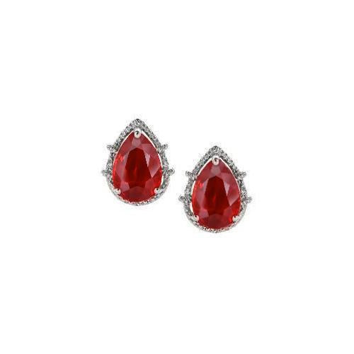 6.68 Ct Pear Cut Red Ruby And Diamond Stud Earring White Gold 14K - Gemstone Earring-harrychadent.ca