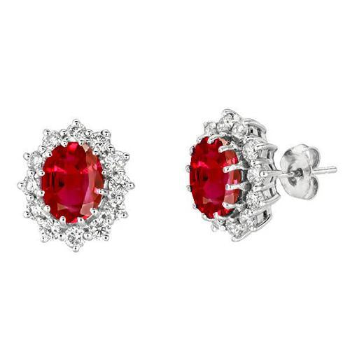 6.70 Carat Diamonds & Ruby Studs Halo Earrings Push Backs WG 14K - Gemstone Earring-harrychadent.ca