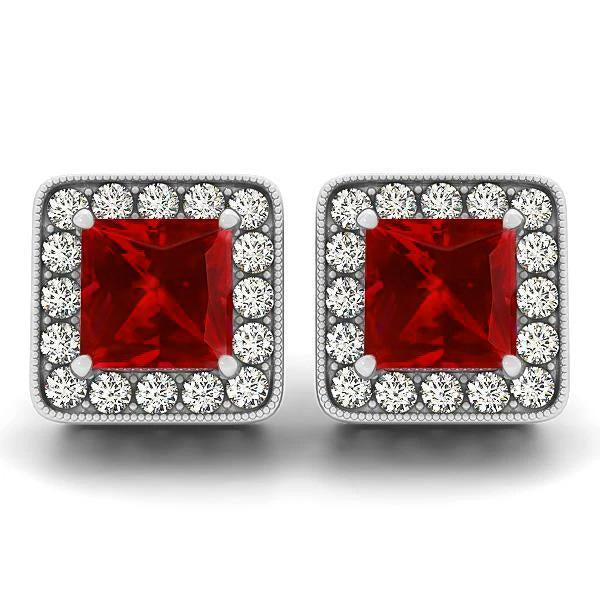 6.70 Ct Ruby With Diamonds Lady Studs Earrings White Gold 14K - Gemstone Earring-harrychadent.ca