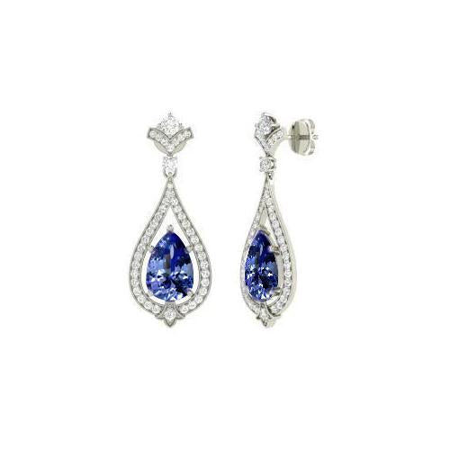 6.74 Carats Tanzanite With Diamonds Dangle Earrings 14K - Gemstone Earring-harrychadent.ca