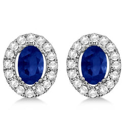 6.80 Carats Blue Sapphire And Natural Earth Mined Diamond Stud Earring Halo