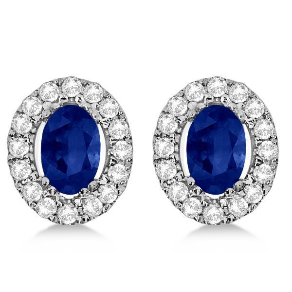 6.80 Carats Blue Sapphire And Diamond Stud Earring Halo - Gemstone Earring-harrychadent.ca