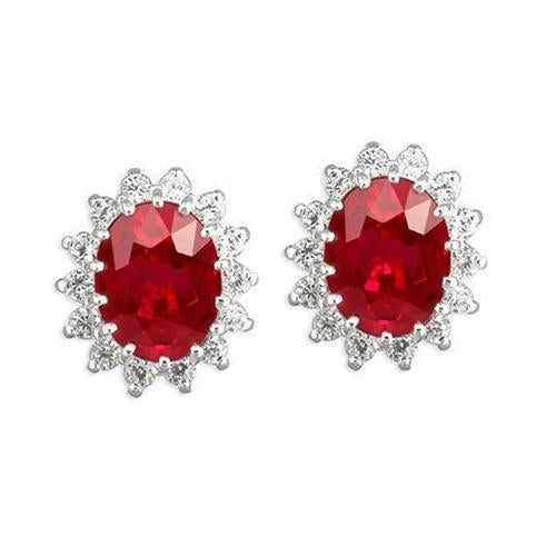 6.80 Carats Red Ruby With Diamonds Studs Halo Earrings Gold White 14K - Gemstone Earring-harrychadent.ca