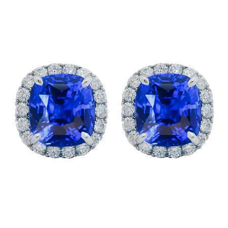 6.80 Carats Sapphire And Diamonds Lady Studs Earring White Gold 14K - Gemstone Earring-harrychadent.ca