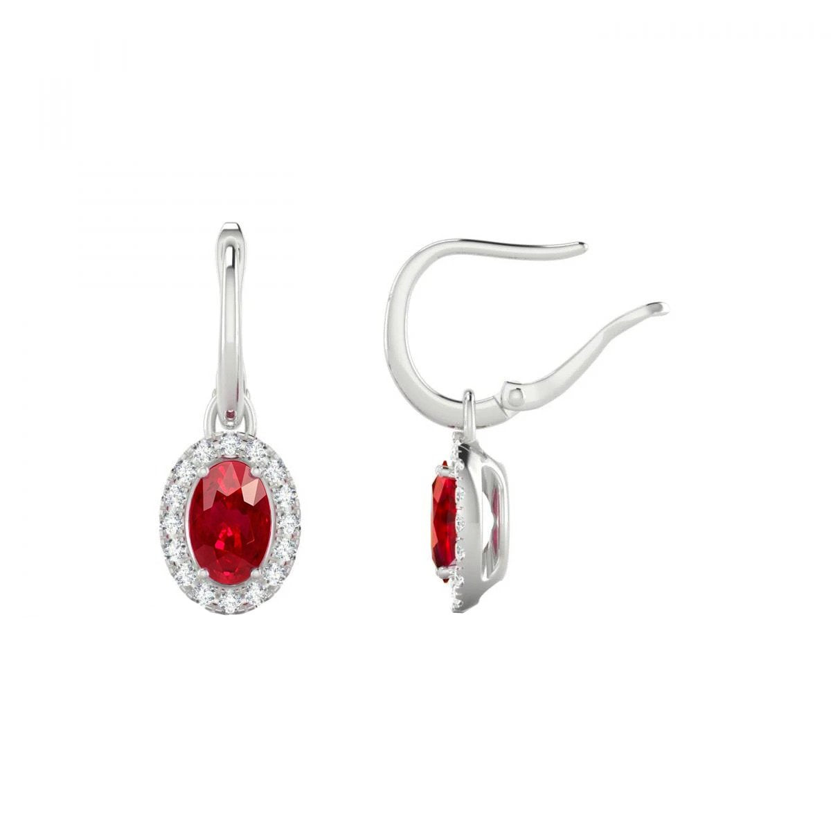 6.80 Ct. Ruby With Diamonds Women Dangle Hoop Earrings White 14K - Gemstone Earring-harrychadent.ca