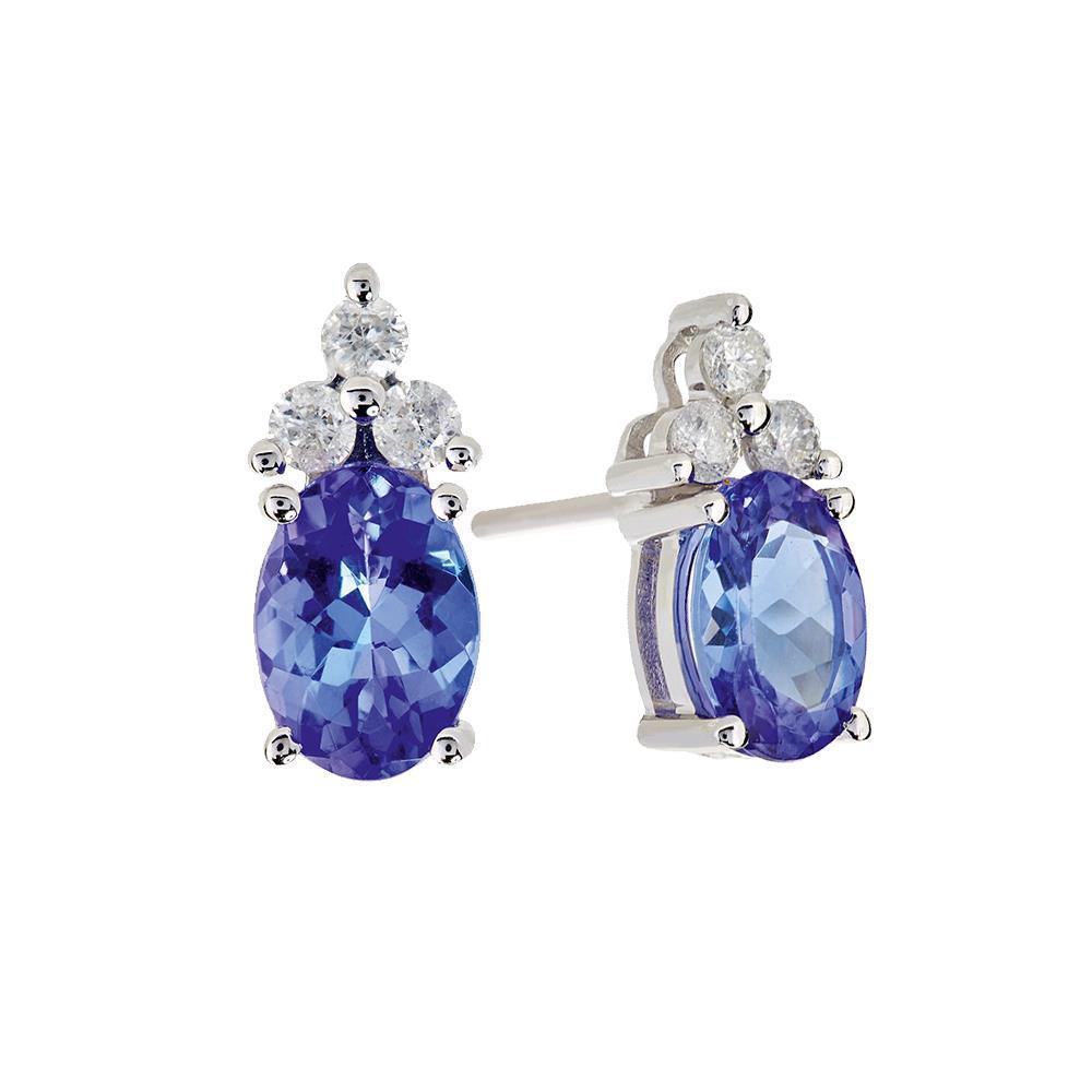 6.90 Carats Tanzanite And Diamonds Studs Earrings White Gold 14K - Gemstone Earring-harrychadent.ca