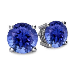 6 Carats Round Cut Blue Sapphire Lady Stud Earrings Gold White 14K