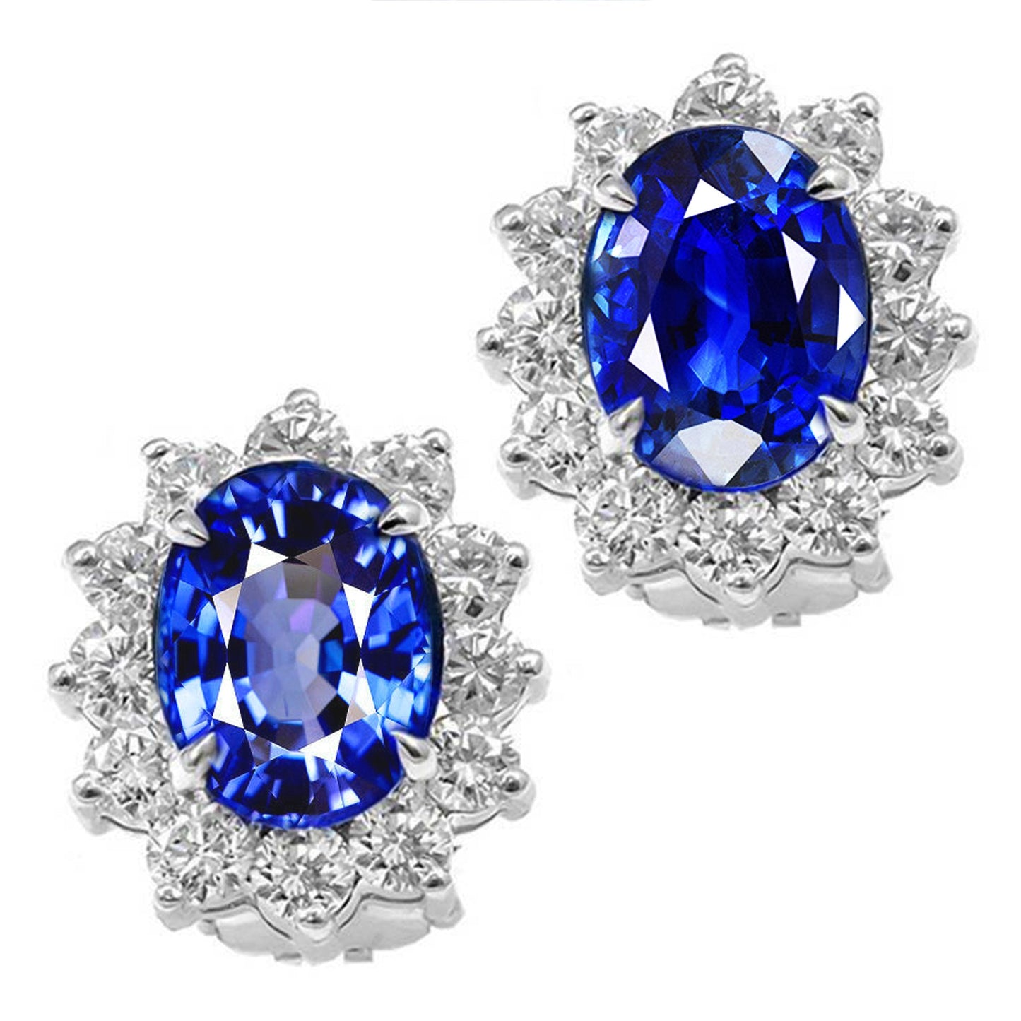 6 Ct. Blue Oval Sapphire Round Diamond Cluster Earring - Gemstone Earring-harrychadent.ca